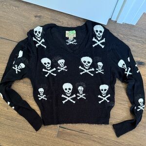 Wildfox Black and White Skull V-Neck Sweater